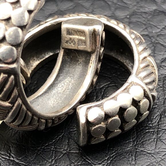 Sterling Silver Earrings Bali Indonesia Ornate Texture Small Hoops Marked AI 925 - Picture 3 of 7